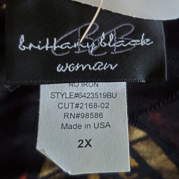 Brittany Black Women's 2X Tunic Top Multicolor Swirl Design Beaded 3/4 Sleeve - Picture 4 of 11